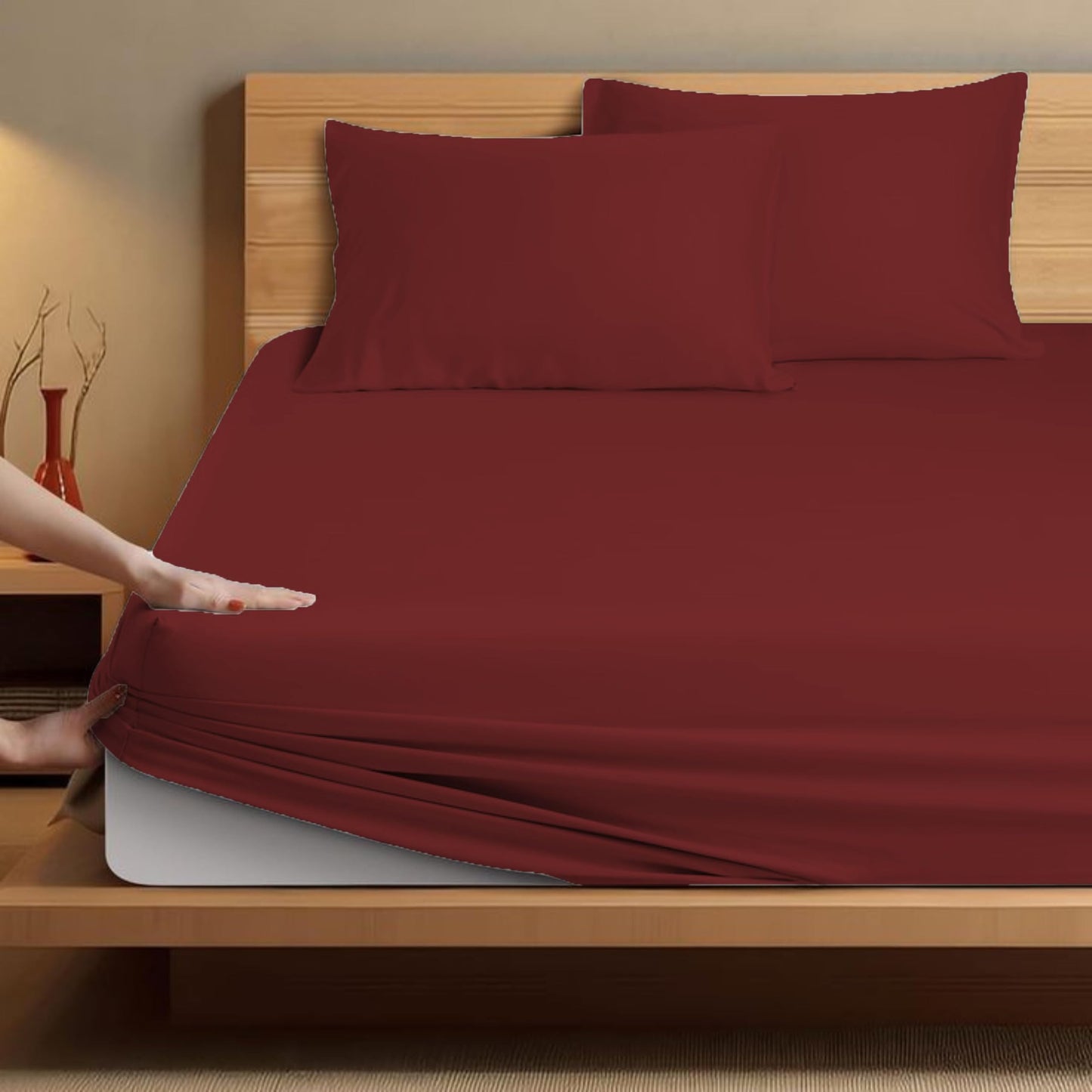 Fitted Bedsheet | 500TC | 100% Cotton | (1 Fitted Bedsheet,2 Pillow Covers)