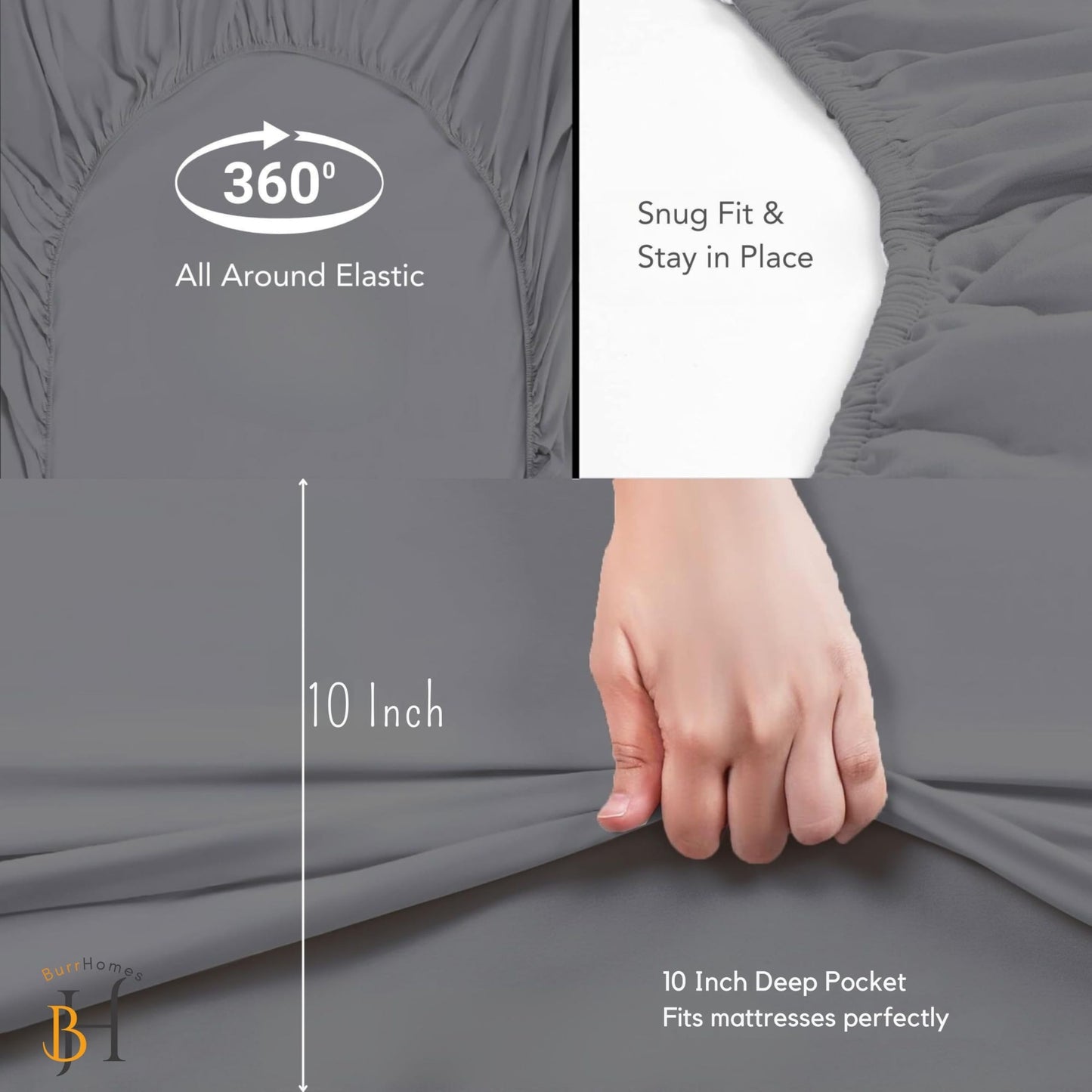Fitted Bedsheet | 500TC | 100% Cotton | (1 Fitted Bedsheet,2 Pillow Covers) - Dark Grey