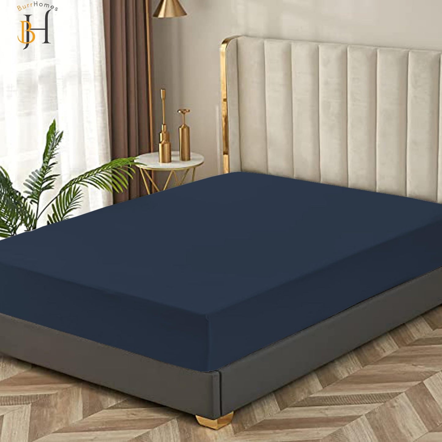 Fitted Bedsheet | 500TC | 100% Cotton | (1 Fitted Bedsheet,2 Pillow Covers) - Navy Blue