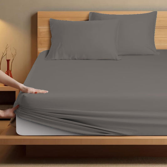 Fitted Bedsheet | 500TC | 100% Cotton | (1 Fitted Bedsheet,2 Pillow Covers) - Dark Grey