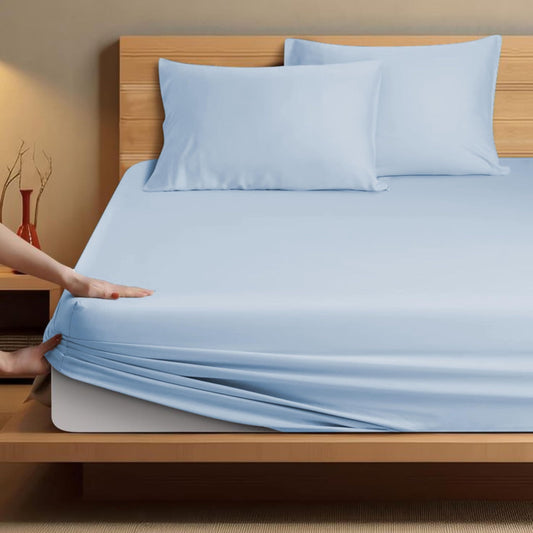 Fitted Bedsheet | 500TC | 100% Cotton | (1 Fitted Bedsheet,2 Pillow Covers) - Sky Blue