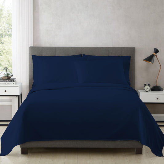 Flat Bedsheet | 500TC | 100% Cotton | (1 Flat Bedsheet,2 Pillow Covers) - Navy Blue