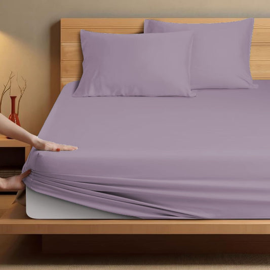 Fitted Bedsheet | 500TC | 100% Cotton | (1 Fitted Bedsheet,2 Pillow Covers) - Purple
